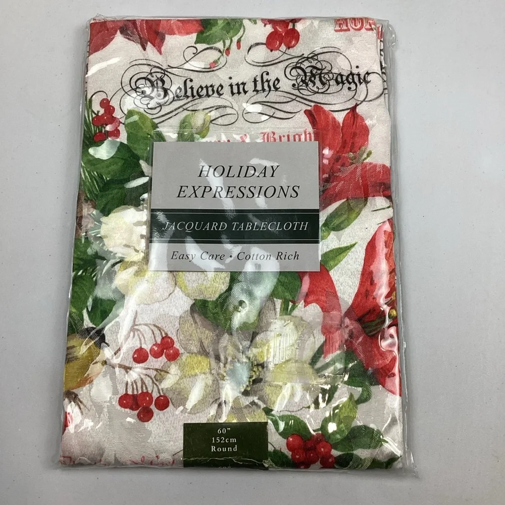 Holiday Expressions Jacquard Tablecloth by Benson Mills Round 60” NWOT